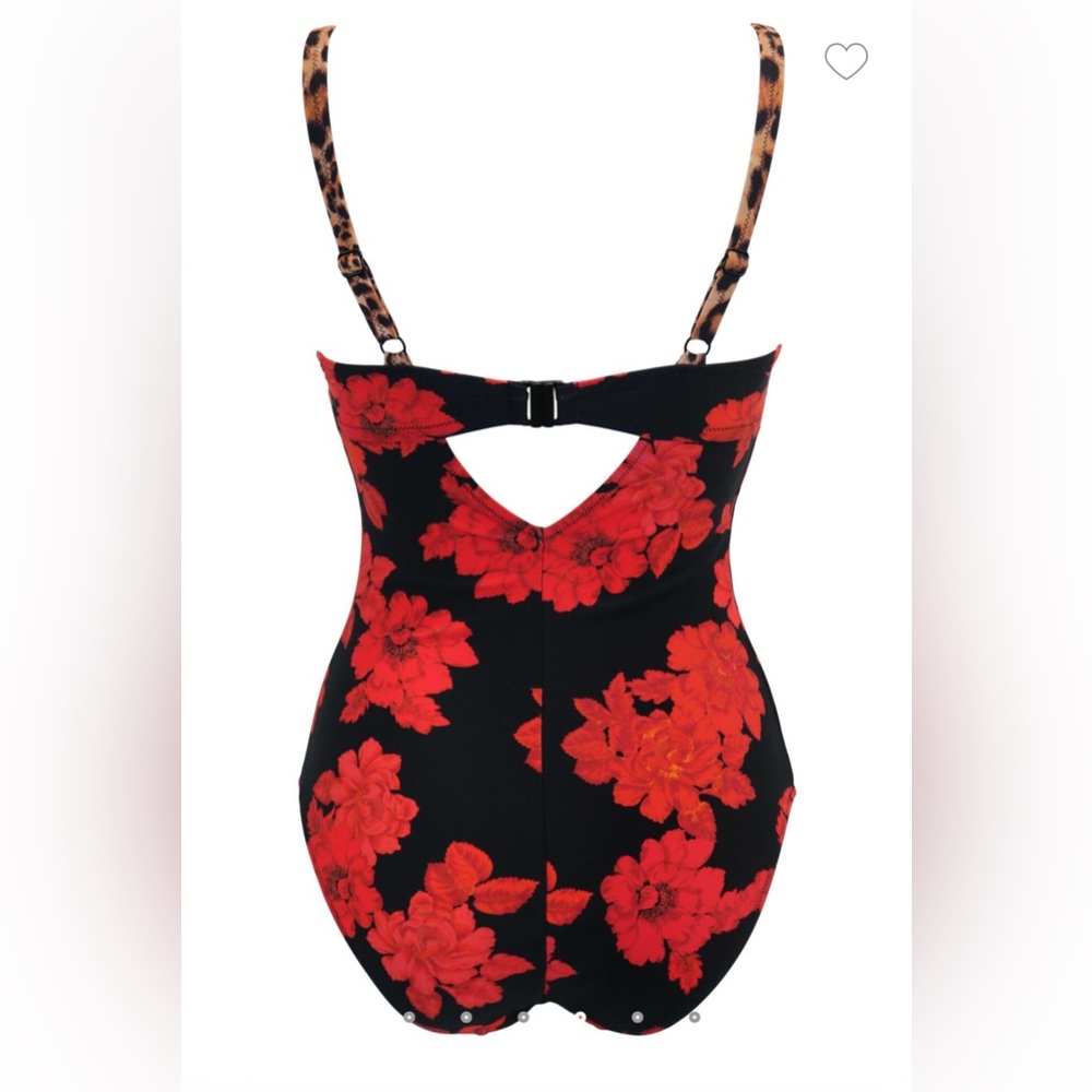 Pour Moi St Lucia Red Floral & Leopard Print Underwire Swimsuit Sz 38I NWT - Picture 7 of 11
